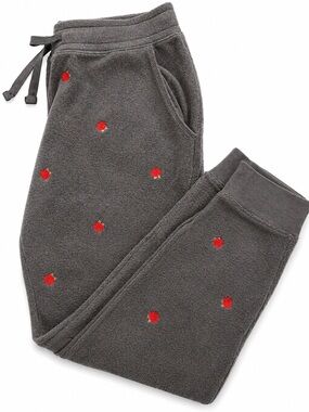 Victoria’s Secret PINK Gray Rose Embroidered Fleece Jogger Womens L